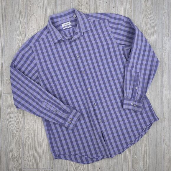 Calvin Klein Slim Fit Men’s 17” XL Purple Black Long Sleeve Dress Button Shirt - Picture 1 of 6